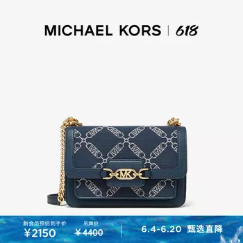 Сумка жаккардовая Michael Kors Heather с ромбовидной решеткой и цепочкой, темно-синий