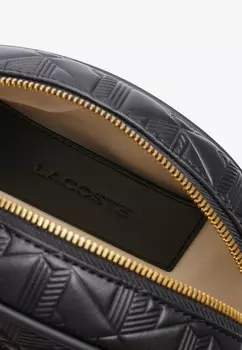 Сумка женская Lacoste овальной формы с тиснением и логотипом бренда, черный