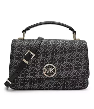 Сумка женская Michael Kors с фирменным принтом из монограмм, черно-серый