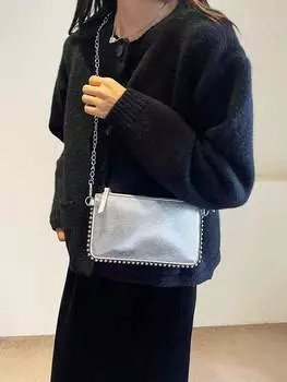 Сумка женская на цепочке из бисера, серебряный