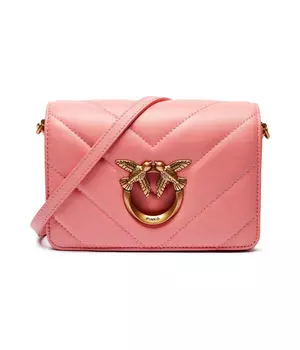 Сумка женская Pinko Love Click Mini кожаная с логотипом бренда, розовый