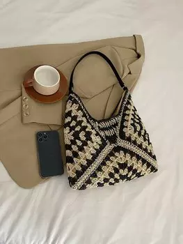 Сумка женская соломенная в стиле бохо, черный