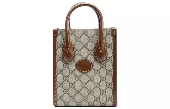 Сумка унисекс Gucci с принтом и окантовкой вертикальная, бежевый