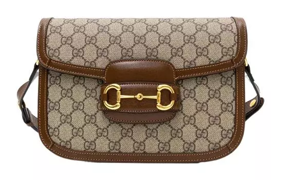 Маленькая сумка на плечо Gucci Horsebit 1955, бежевый/коричневый