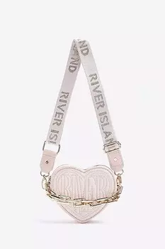 Сумочка из нейлона для девочки на длинном ремешке с сердечком River Island, розовый