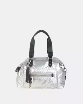 Сумочка с двумя ручками из нейлона серебристого цвета с металлическим оттенком, застежкой-молнией и спортивными деталями из веревки Volum