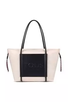 Сумочка шоппер Tous из нейлона с логотипом бренда, бежевый
