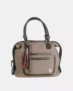 Сумочка в стиле боулинга с двумя ручками цвета хаки, саржевого полиуретана и разноцветной кисточкой Volum, цвет Kaki