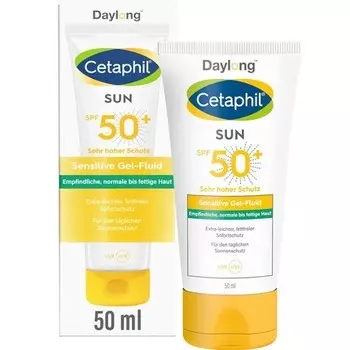SUN Sensitive Gel-Fluid SPF 50+ 50 мл Солнцезащитный крем для чувствительной и жирной кожи, склонной к солнечной аллергии. Высокоэффективный солнцезащитный крем для лица. Без отдушек и эмульгаторов Cetaphil