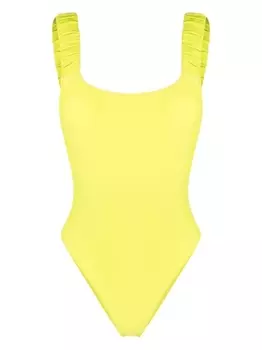 Sunnei купальник со сборками и логотипом, зеленый