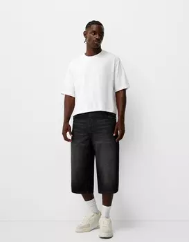 Супер мешковатые джинсовые шорты-бермуды Bershka, черный