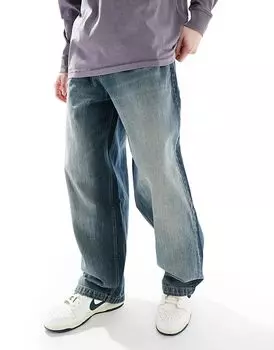 Супер мешковатые джинсы литого выцветшего синего цвета Bershka