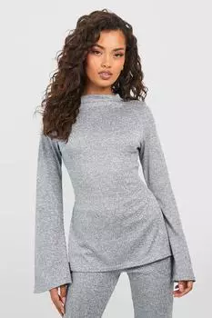 Супер мягкий топ с высоким воротом, раскрешенными рукавами Boohoo, серый