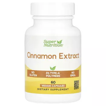 Super Nutrition, экстракт корицы, 500 мг, 60 растительных капсул (250 мг в 1 капсуле)