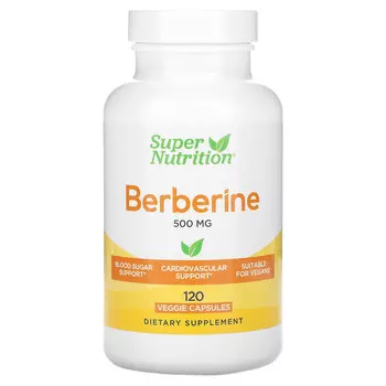 Super Nutrition, берберин гидрохлорид, 500 мг, 120 растительных капсул