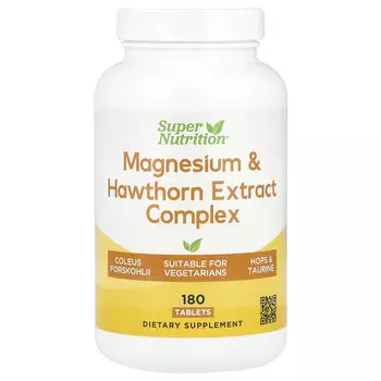 Super Nutrition, комплекс с магнием и экстрактом боярышника, 180 таблеток
