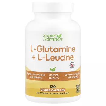 Super Nutrition, L-глютамин и L-лейцин, 120 растительных капсул