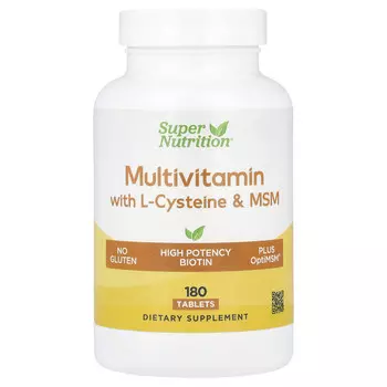 Super Nutrition, мультивитамины с L-цистеином и МСМ, 180 таблеток
