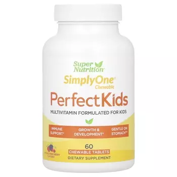 Super Nutrition Perfect Kids Полноценные мультивитамины со смешанным ягодным вкусом, 60 вегетарианских жевательных таблеток