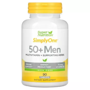 Super Nutrition SimplyOne мультивитамины и полезные травы для мужчин старше 50 лет без железа, 90 таблеток