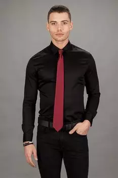 Супер приталенная мужская рубашка из лайкры и хлопка с атласом, черная TUDORS