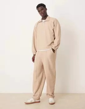 Супер-расслабленные джоггеры с вафельной вязкой ASOS DESIGN бежевого цвета — часть комплекта