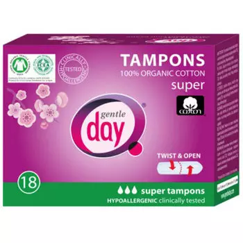 Супер, тампоны из 100% органического хлопка, 18 шт. Gentle Day