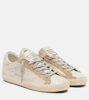 Супер-Звезда блестящие кожаные кроссовки Golden Goose, Platinum/Beige