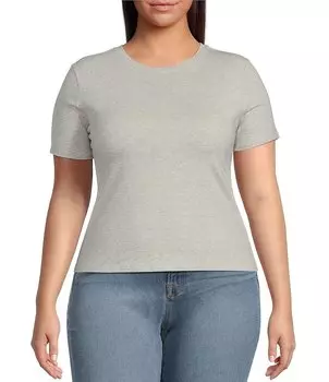 Суперэластичная детская футболка с короткими рукавами и круглым вырезом Good American Plus Size, серый