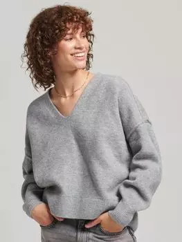 Superdry Oversized вязаный джемпер с V-образным вырезом, средний меланжевый