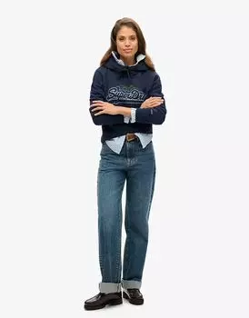 Superdry - Толстовка с капюшоном темно-синего цвета с радужным графическим логотипом