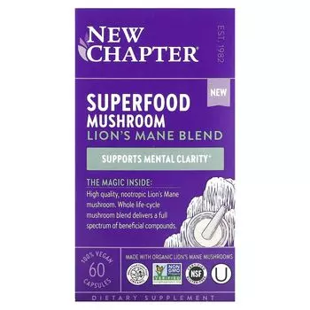 Superfood Mushroom, Смесь львиной гривы, 60 веганских капсул New Chapter