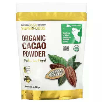 SUPERFOODS — Органический какао-порошок, 8,5 унций (240 г) California Gold Nutrition