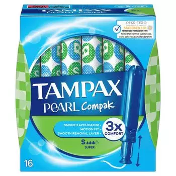 Супергигиеничные тампоны, 16 шт./1 упаковка. Tampax Pearl compak