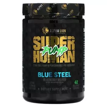 SuperHuman Pump, Blue Steel, Черничный мохито, 12,96 унции (367,5 г) Alpha Lion