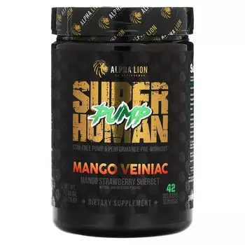 SuperHuman Pump, Манго вейниак, манго-клубничный шербет, 12,96 унции (367,5 г) Alpha Lion