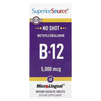 Superior Source, метилкобаламин B12, 5000 мкг, 60 быстрорастворимых таблеток MicroLingual