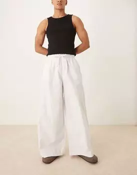 Супермешковатые брюки ASOS DESIGN из льняной смеси белого цвета
