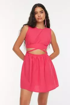 Супермини-тканое платье цвета фуксии с вырезами TWOSS22EL2242 Trendyol, розовый