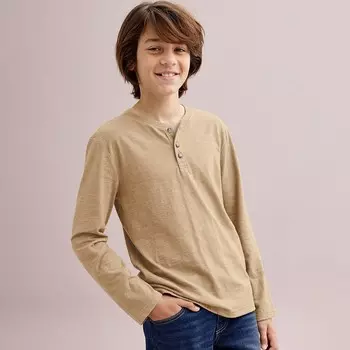 Супермягкая футболка на пуговицах с длинными рукавами Sonoma Goods For Life для мальчиков 8–20 лет в цвете обычный и хаски, цвет Hazelnut Heather