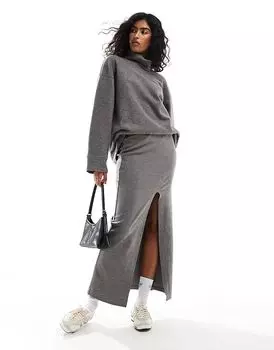Супермягкая макси-юбка ASOS DESIGN цвета уголь с разрезом спереди