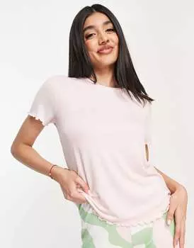 Супермягкая розовая футболка Mix & Match с салатовым краем по краю ASOS
