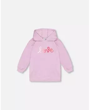 Супермягкая туника с капюшоном и длинными рукавами из плотного трикотажа с начесом для девочек, лавандового цвета - для детей Deux par Deux, фиолетовый