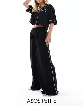 Супермягкие обтягивающие широкие пижамные брюки черного цвета с контрастной окантовкой ASOS