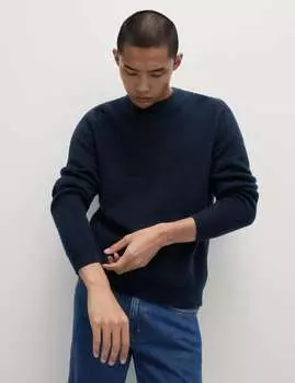 Супермягкий джемпер с круглым вырезом и шерстью Marks & Spencer, темно-синий