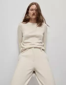 Супермягкий джемпер с круглым вырезом Marks & Spencer, цвет Light natural