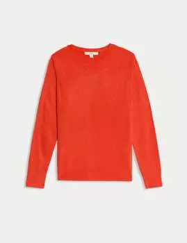 Супермягкий джемпер с круглым вырезом Marks & Spencer, цвет Tomato