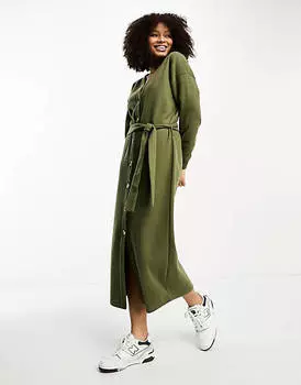 Супермягкий кардиган на пуговицах цвета хаки с поясом ASOS DESIGN