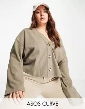 Супермягкий кардиган серо-коричневого цвета ASOS DESIGN Curve