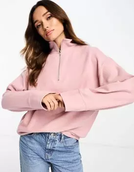 Супермягкий объемный свитер пыльно-розового цвета с половиной молнии ASOS DESIGN